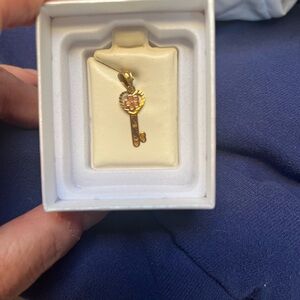Gold and Pink Key Pendant Necklace